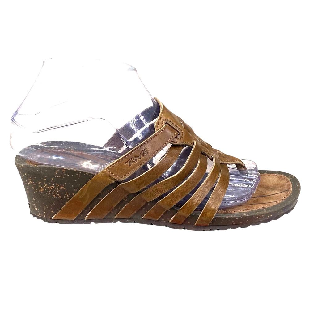 Teva Women's Cabrillo Brown Leather Slip On Strappy Wedge Sandal Size US 7.5